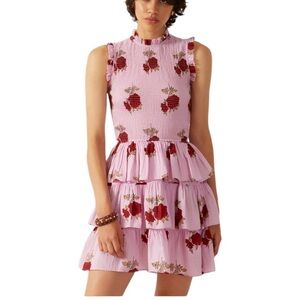 NWT ALIX OF BOHEMIA Smocked Cabana Ruby Rosette Cotton Mini Dress Pink Size S